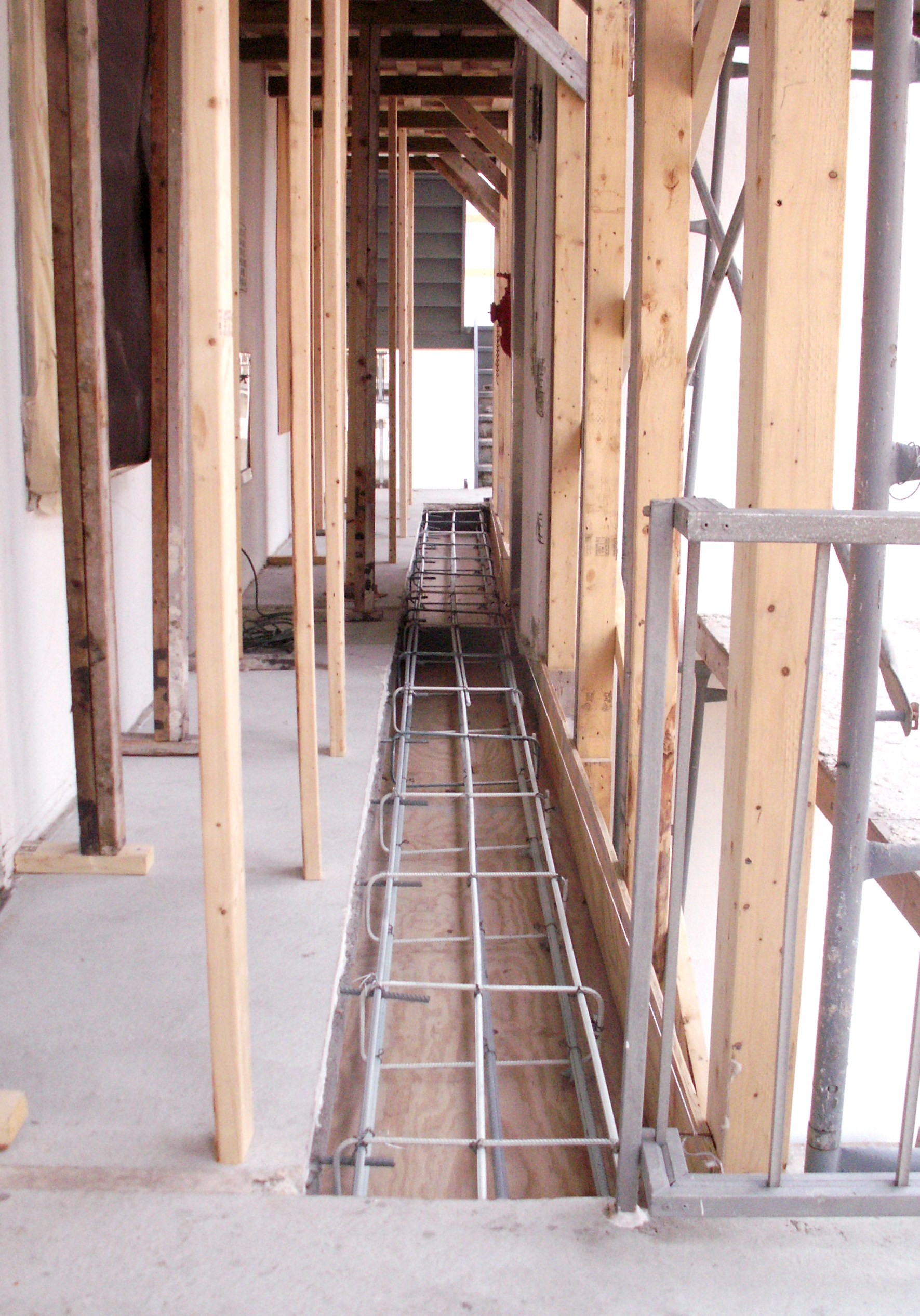 The interior of a building that is under construction.